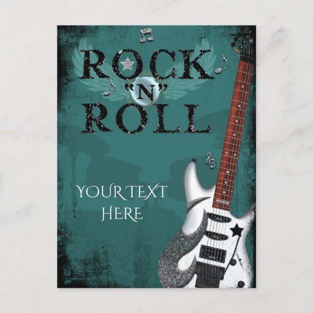 Invitation Carte Postale Turquoise Rock N Roll Star Anniversday Party Event (Devant)