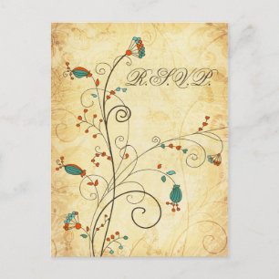 Invitation Carte Postale Turquoise Rustique Vintage Floral Mariage