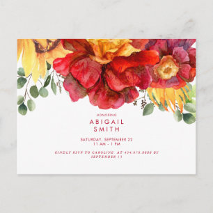 Invitation Carte Postale Tuscan Sunflower & Red Peony Baby Shower de Mariag
