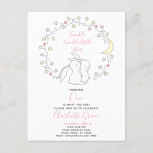 Invitation Carte Postale Twinkle Twinkle Little Star Bunny 1er anniversaire