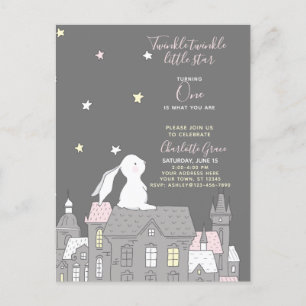 Invitation Carte Postale Twinkle Twinkle Little Star Bunny 1er anniversaire