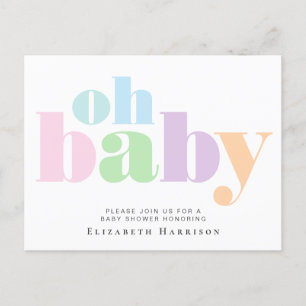 Invitation Carte Postale Typographie baby shower Pastel