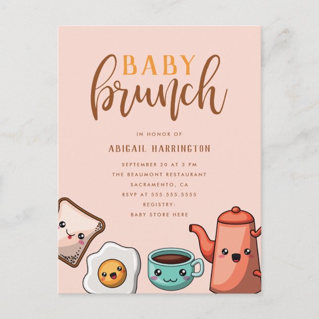 Invitation Carte Postale Typographie moderne Kawaii Baby Brunch (Devant)