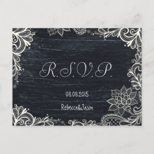 Invitation Carte Postale Typographie vintage rustique chalkboard mariage rs