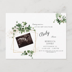 Invitation Carte Postale Ultrasons Bientôt Baby shower Blanc