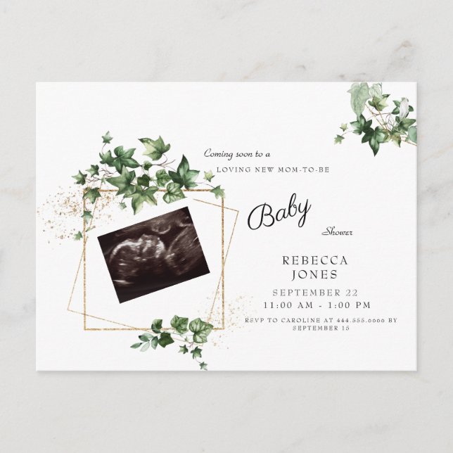 Invitation Carte Postale Ultrasons Bientôt Baby shower Blanc (Devant)