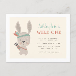 Invitation Carte Postale Un 1er anniversaire à Bunny Wild