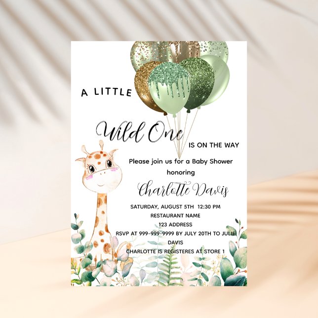 Invitation Carte Postale Un baby shower girafes ballons de jungle sauvage (Créateur téléchargé)