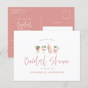 Invitation Carte Postale Un cocktail rose vif une douche nuptiale moderne e