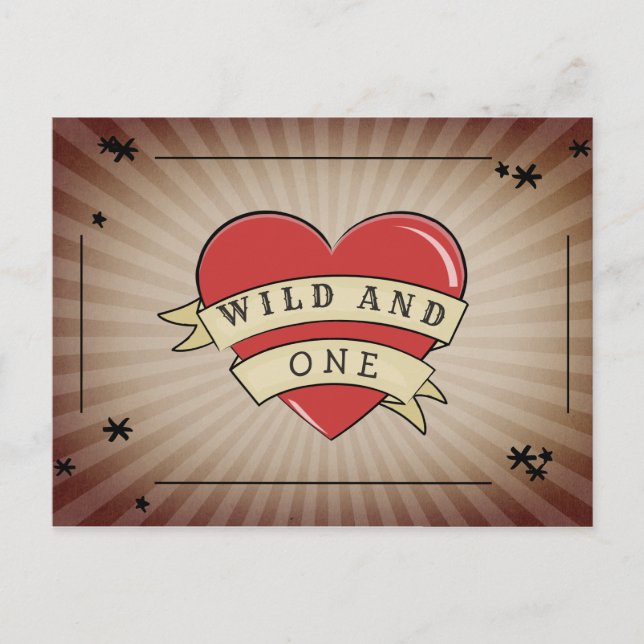 Invitation Carte Postale Un coeur sauvage et un tatouage premier anniversai (Devant)