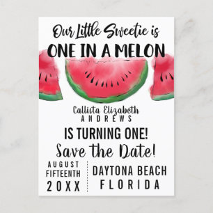 Invitation Carte Postale Un dans un Melon Watercolor Watermelon Enregistrer