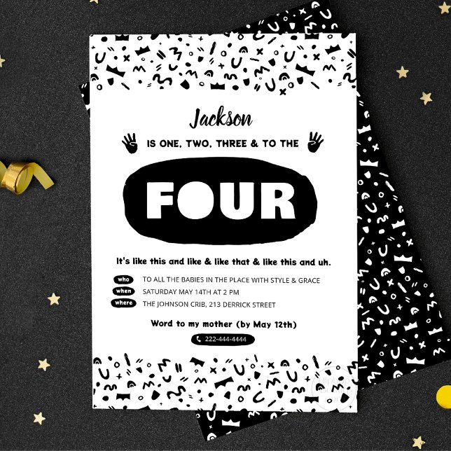 Invitation Carte Postale Un Deux Trois Et Pour Les Quatre Anniversaires Hip (Créateur téléchargé)