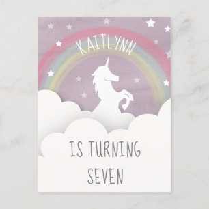 Invitation Carte Postale Unicorn Rainbow Nuages étoiles Anniversaire