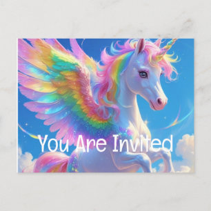 Invitation Carte Postale Unicorne de la danse ailée arc-en-ciel