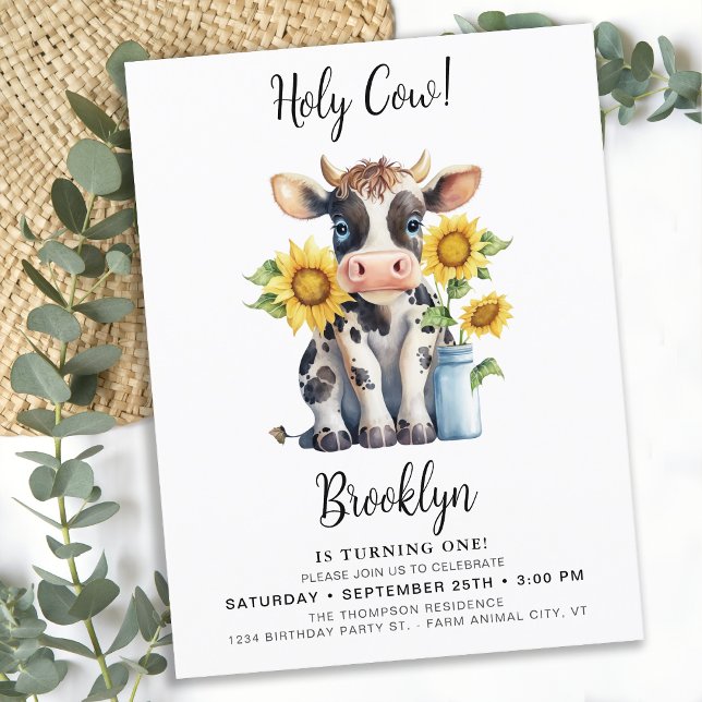Invitation Carte Postale Vache sacrée Adorable animal de ferme moderne 1er  (Créateur téléchargé)