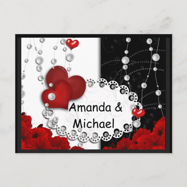 Invitation Carte Postale Valentines Jour coeur et perles perle rouge perle  (Devant)