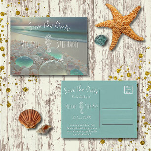 Invitation Carte Postale Verre de Mer de Plage Hippocampe Enregistrez la Da