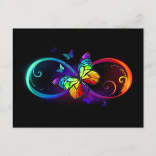 Invitation Carte Postale Vibrant infinity with rainbow butterfly on black