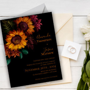 Invitation Carte Postale Vibrant Noir Brûlé Orange Floral Moderne Mariage