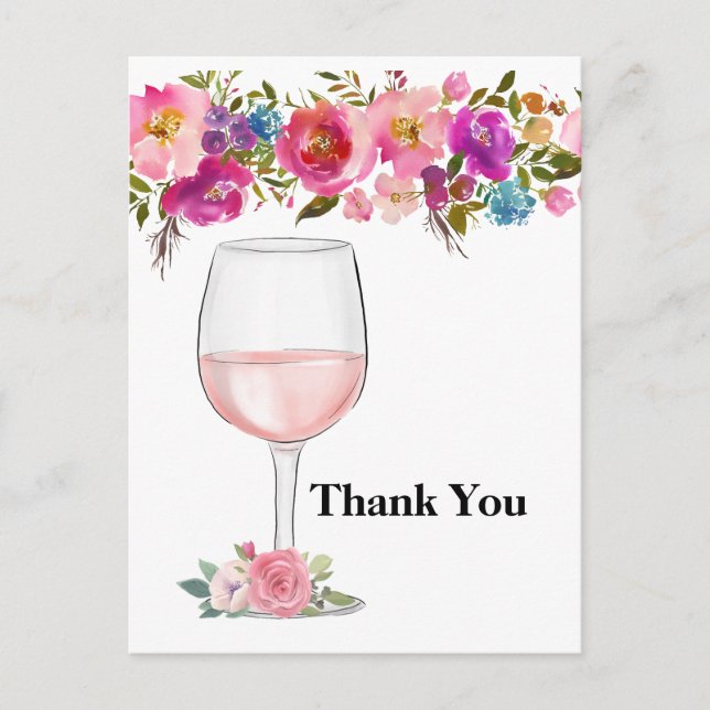 Invitation Carte Postale vin, anniversaire adulte, mariage, remerciement fl (Devant)