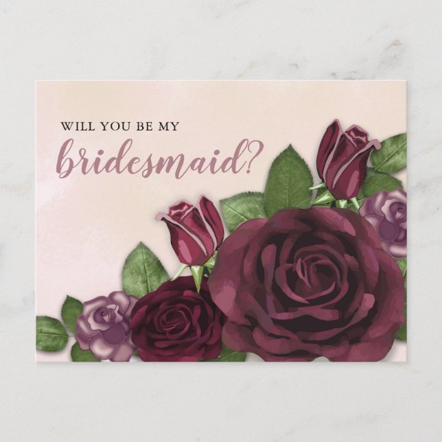 Invitation Carte Postale Vin | Blush | Demande d'une servante de ménage flo (Devant)