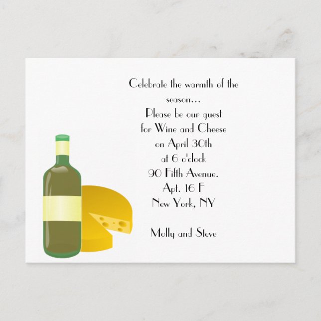 Invitation Carte Postale Vin et fromage (Devant)