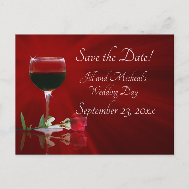 Invitation Carte Postale Vin et Rose Sauvegarder la Date (Devant)