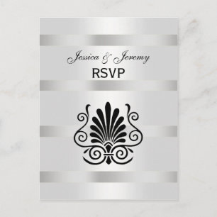 Invitation Carte Postale Vintage Art déco Plume noir blanc RSVP 1