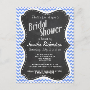 Invitation Carte Postale Vintage Chalkboard look, Blue Chevron Motif