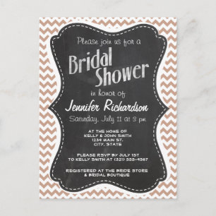 Invitation Carte Postale Vintage Chalkboard look; Brown Chevron Motif