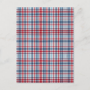 Invitation Carte Postale Vintage, motif carreaux rouge blanc bleu