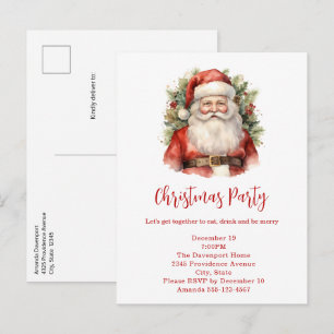 Invitation Carte Postale Vintage Noël Père Noël Fête du sourire