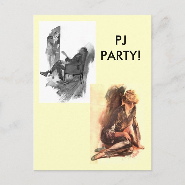 Invitation Carte Postale Vintage PJ PARTY ! (Devant)