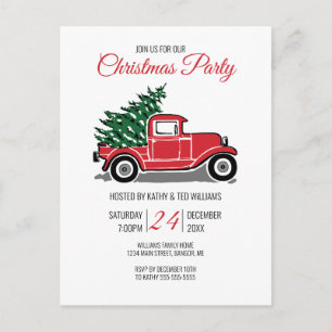 Invitation Carte Postale Vintage Red Truck Pine Tree fête de Noël