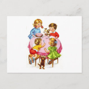 Invitation Carte Postale Vintage Retro Enfants Anniversaire Fête Chien Kitt