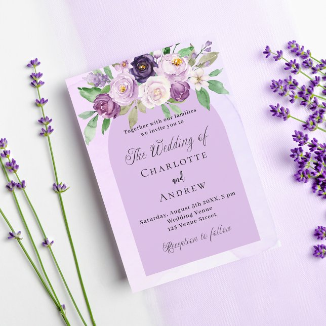 Invitation Carte Postale Violet floraux arch violet mariage (Créateur téléchargé)