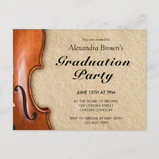 Invitation Carte Postale Violinist Classical Musician Graduation