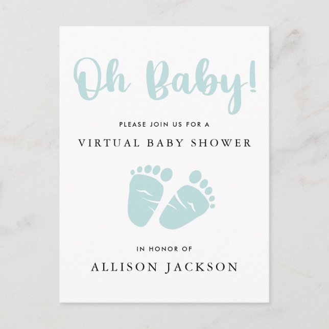 Invitation Carte Postale Virtual Oh Baby Mint Green Baby Baby shower pieds (Devant)