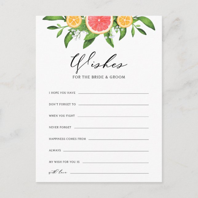 Invitation Carte Postale Vœux de citrons et de pamplemousses pour la mariée (Devant)