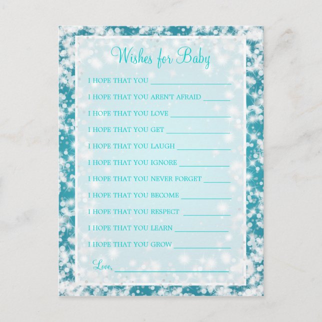 Invitation Carte Postale Voeux Pour Baby shower Hiver Éparké Turquoise (Devant)