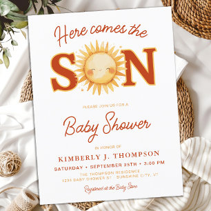 Invitation Carte Postale Voici Le Baby shower Son Sunshine Boho Boy