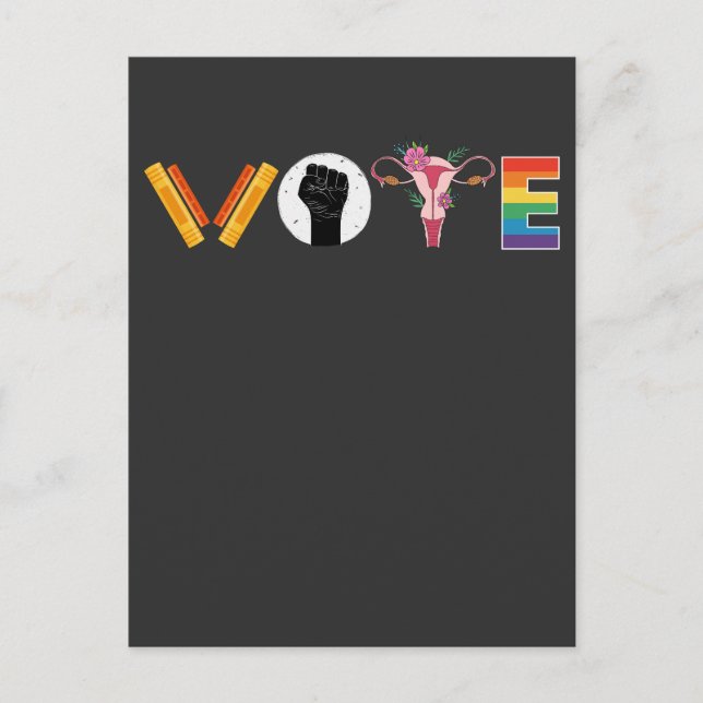 Invitation Carte Postale VOTE Books Uterus LGBT Support (Devant)