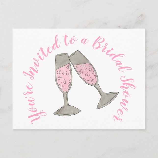 Invitation Carte Postale Vous êtes Invité Verre de Champagne Rose Shower de (Devant)