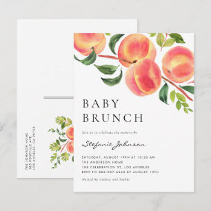 Invitation Carte Postale Watercolor Peaches Summer Baby Brunch