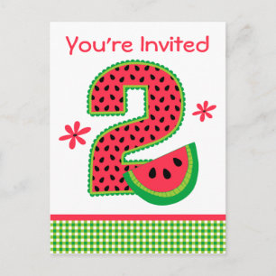 Invitation Carte Postale Watermelon 2e anniversaire En vichy