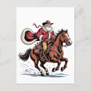 Invitation Carte Postale Western Riding Rodeo Horse Cowboy Père Noël Noël