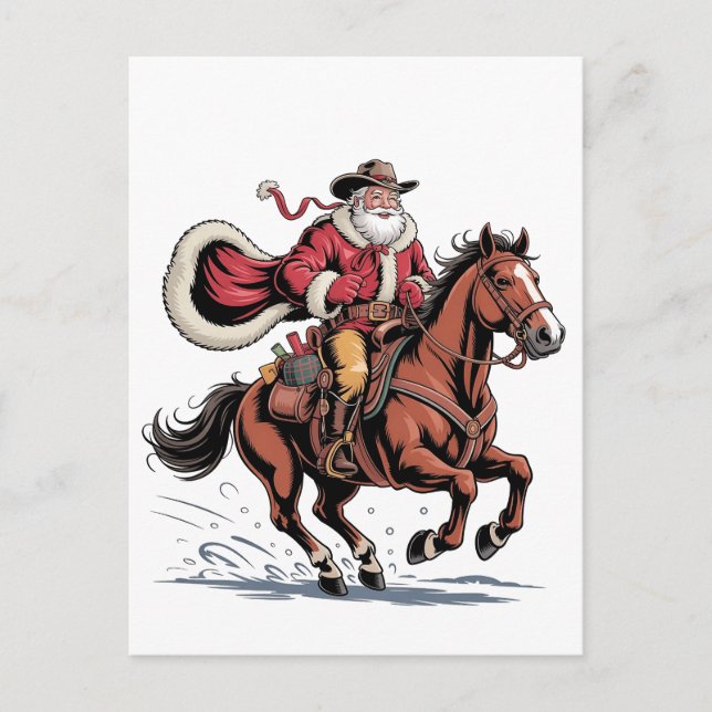 Invitation Carte Postale Western Riding Rodeo Horse Cowboy Père Noël Noël (Devant)