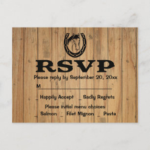Invitation Carte Postale Western RSVP Mariage Horse Bois Brown Pays
