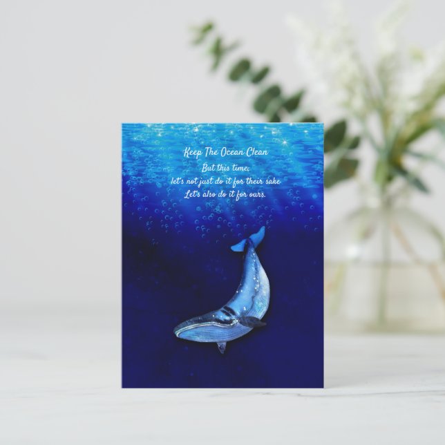 Invitation Carte Postale Whale Vertical Motion Scene To Down In Ocean Depth (Debout devant)