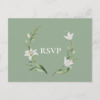 White Floral Sage Green Wedding RSVP Song Request